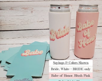 Babe and Babe of Honor Bridesmaid Proposal Slim Can Coolers. Retro Babe of honor and Bride slim can coolers... RETRO-STOCK