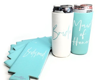 Bridesmaid Proposal Slim Can Coolers. Wedding favors. Bride, Bridesmaid, Maid of Honor, Matron Honor, Mother of Bride & Groom... SWP-STOCK