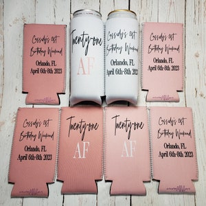 Twenty one AF birthday party can cooler favors. Personalized with custom birthday party info. 21st Birthday favors... 21AF