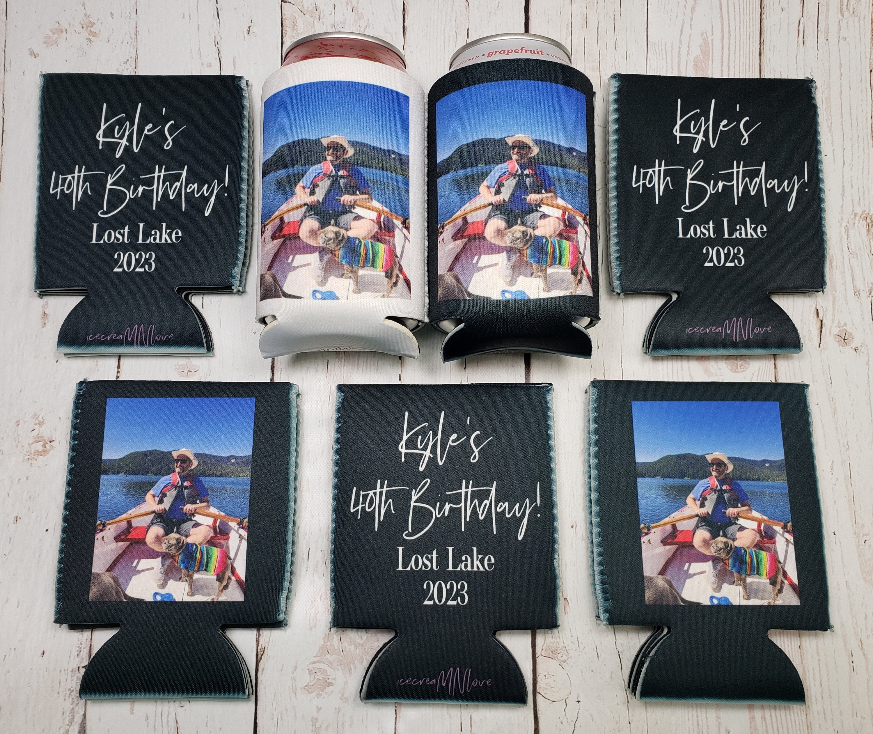 Custom Photo & Text Can Cooler | Personalized Party Favor | 40th Birthday, Wedding, Graduation. Customizable Beer Sleeve... PHOTOAGE