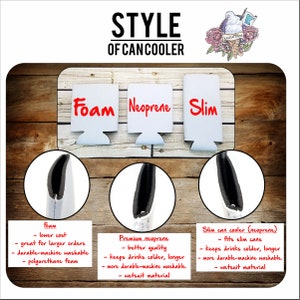 Puede incluir: Tres estilos diferentes de enfriadores de latas: espuma, neopreno y neopreno delgado. El enfriador de espuma es el menos costoso y el mejor para pedidos grandes. El enfriador de neopreno es de mejor calidad y mantiene las bebidas m&aacute;s fr&iacute;as por m&aacute;s tiempo. El enfriador de neopreno delgado est&aacute; dise&ntilde;ado para adaptarse a latas delgadas.