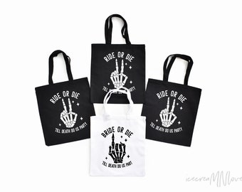 Bride or Die & Ride or Die Bachelorette tote bags. Bride gifts for bridesmaid tote bags, bachelorette party favors, BDOD-TOTE