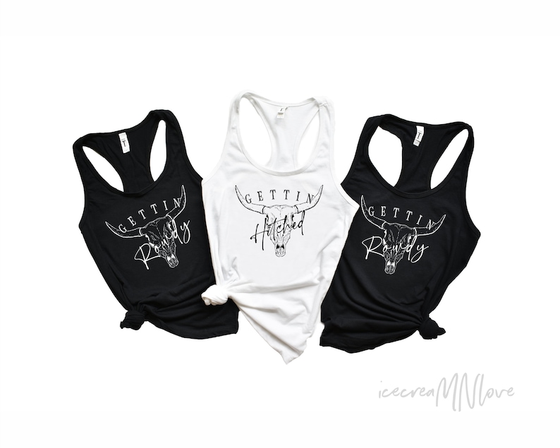 bachelorette party shirts nashville getting rowdy tank tops getting hitched bachelorette party gift the party tank tops. ROWDY-RB bild 1