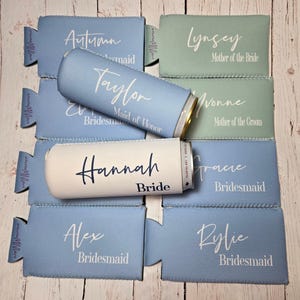 Bridesmaid Proposal Slim Can Coolers with names . Wedding favors. Bride, Bridesmaid, Maid of Honor, Matron Honor... SWPT-STOCK