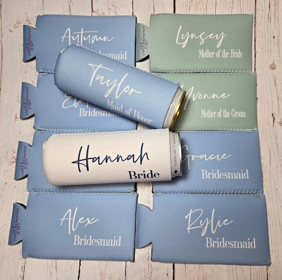 Bridesmaid Proposal Slim Can Coolers with names . Wedding favors. Bride, Bridesmaid, Maid of Honor, Matron Honor... SWPT-STOCK
