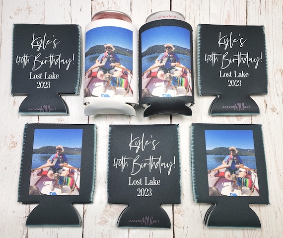 Custom Can Cooler with Photo & Text | Personalized Party Favor | 40th Birthday, Wedding, Graduation. Customizable Beer Sleeve... PHOTOAGE