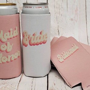 Retro Bridesmaid Proposal Slim Can Coolers. Wedding & Bachelorette Party Favors. Maid of Honor gift. Bride, Bridesmaid... RTWP-STOCK