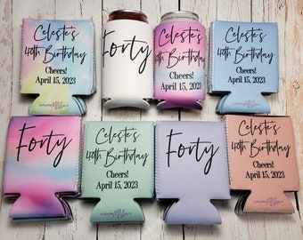 Forty birthday party can cooler favors. Personalized with custom birthday party info. 40th Birthday favors... FORTY