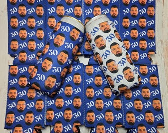 Bulk Custom Face Photo Can Cooler: Personalized 30th Birthday Party Favors