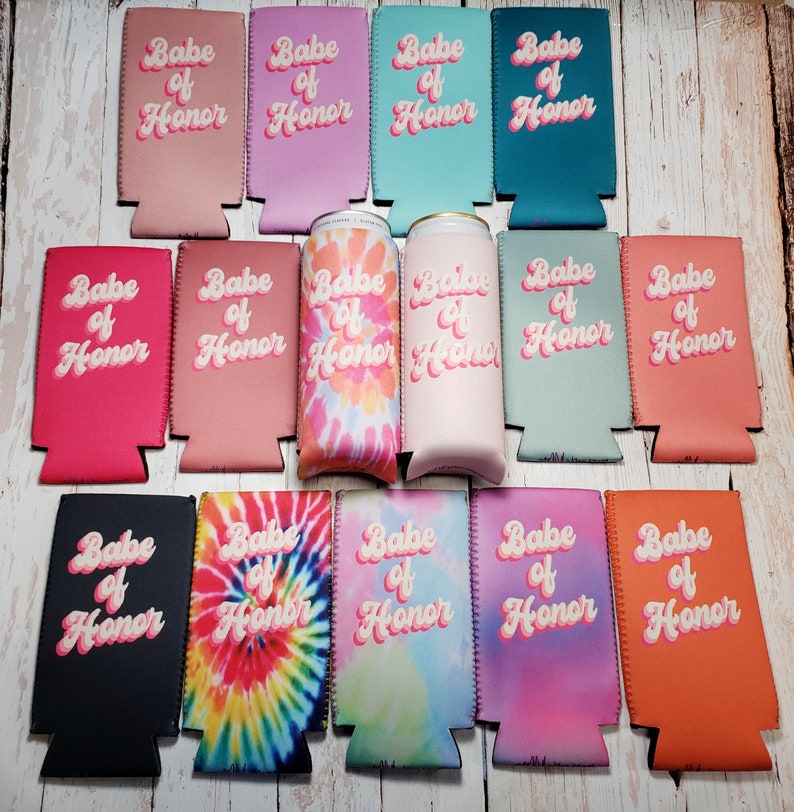 Retro Babe Proposal Slim Can Coolers Retro babe bridesmaid babe of honor and bride slim can coolers. 30 colors available... RETRO-STOCK image 7