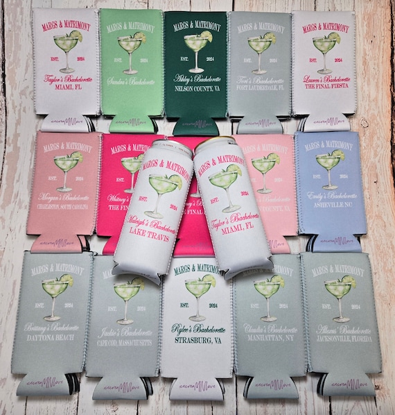 Margs and Matrimony Bachelorette Party Can Coolers - Personalized Bridal Drink Sleeves for a Fiesta - Customizable, Fun, and Stylish. MAM