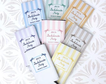 Custom Beach Can Coolers, Personalized Coastal Bachelorette Party Can Coolers -  - Beach Themed Bachelorette Party Favors - STRIPES