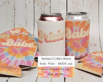 Retro Bride & Babe of Honor neoprene can coolers. Retro babe can coolers... RETRO-STOCK