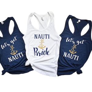 Navy Blue Bachelorette Tank, Nautical Cruise Shirt in Cotton Polyester Blend