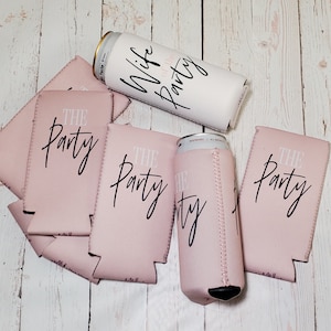 Bachelorette Party Can Cooler Favors The party & wife of the party bachelorette party slim can coolers wedding party favors... WOPS-STOCK image 8