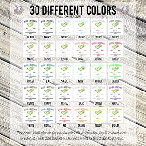 May include: Image showcasing 30 different can cooler colors, each featuring a margarita design and the text "MARGS & MATRIMONY." Colors range from black to gold, with names like "Baby Blue," "Coral," and "Purple." Text at the bottom provides a disclaimer about color variations.