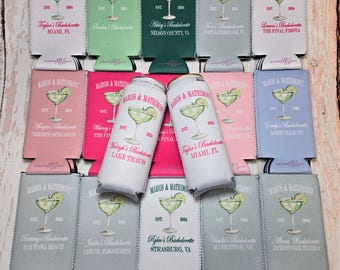 Fundas personalizadas para bebidas de fiesta de despedida de soltera con temática de margaritas y matrimonio