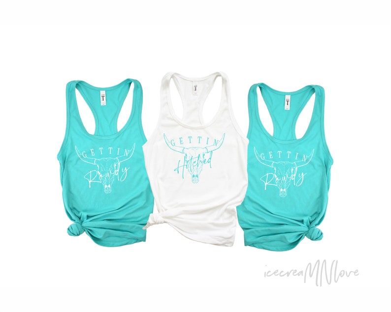 bachelorette party shirts nashville getting rowdy tank tops getting hitched bachelorette party gift the party tank tops. ROWDY-RB bild 7