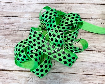 Black Dot Print Ribbon, USD Grosgrain Ribbon, School Colors Ribbon, Green Grosgrain, Sports Ribbon, Cheer Bow Ribbon, Designer Ribbon