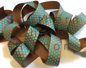 7/8" Mini Dot Ribbon, Tropic Glitter Dots Brown Grosgrain Ribbon, High Quality US Designed Ribbon, Ribbon Supply, Tropic Brown, polka dots