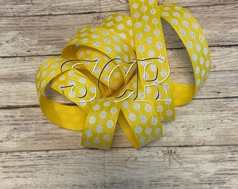 Glitter Dot Line Print, White Glitter Dot, Yellow Grosgrain, Ribbon per yard, 7/8 Inch Ribbon, Glitter Ribbon, Glitter Line Print