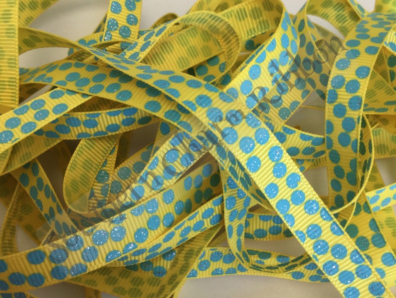 5 yards Turquoise blue heart print 3//8/" grosgrain ribbon by the yard DIY bows