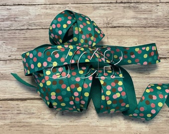 Confetti Dot Print, Green Grosgrain Ribbon, Yellow Dot Print, Spring Ribbon, Pink Dot Ribbon, Hair Bow Ribbon, Designer Ribbon, Bow Ribbon