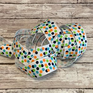 Matte Confetti Dot, White Grosgrain, Orange Dots, Ribbon by the Yard, 7/8 Inch Ribbon, Blue Dots, Baby Shower Ribbon, High Quality Ribbon image 2