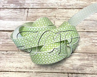 Green Quatrefoil Print, White Grosgrain, 7/8 Inch Ribbon, Ribbon by the Yard, St Patricks Day, Holiday Ribbon, Designer Ribbon, DIY Crafts