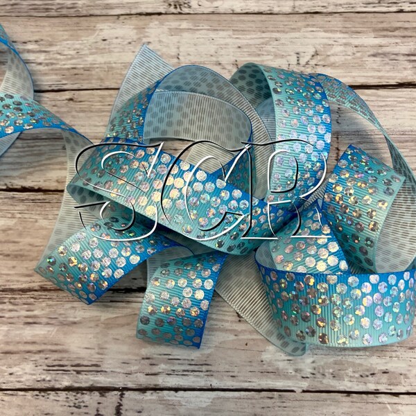 Silver Foil Confetti Dot, Blue Ombre Grosgrain, 7/8 Inch Ribbon, Ribbon by the Yard, Hair Bow Ribbon, High Quality Ribbon, Ribbon Supply