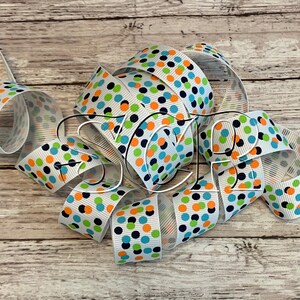 Matte Confetti Dot, White Grosgrain, Orange Dots, Ribbon by the Yard, 7/8 Inch Ribbon, Blue Dots, Baby Shower Ribbon, High Quality Ribbon image 1