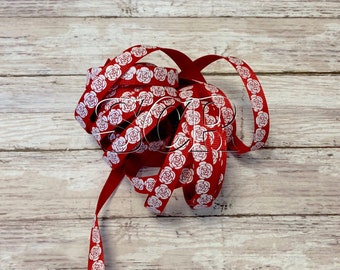 White Glitter Floral Print, USD Grosgrain Ribbon, Flower Print, Garden Ribbon, Hair Bow Ribbon, Glitter Ribbon, Red Ribbon, Quality Ribbon