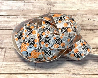 Metallic Wonky Swirl, White Grosgrain, 7/8 Inch Ribbon, Ribbon by the Yard, Orange Swirls, Black Swirls, Metallic Silver Swirl, DIY Crafts