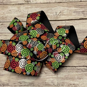 Multi-Colored Swirl Print, Black Grosgrain Ribbon, 7/8 Inch Ribbon, Ribbon by the Yard, Hair Bow Ribbon, USD Grosgrain Ribbon, DIY Crafts image 1