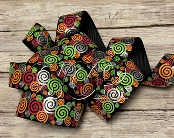 Multi-Colored Swirl Print, Black Grosgrain Ribbon, 7/8 Inch Ribbon, Ribbon by the Yard, Hair Bow Ribbon, USD Grosgrain Ribbon, DIY Crafts