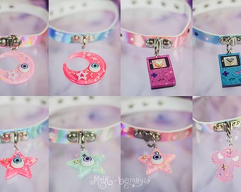 Collier Choker Holographique Kawaii Étoile Lune Croix Gameboy / Yamikawaii Yumekawaii Fairy kei Harajuku Jfashion Lolita Pastel Goth