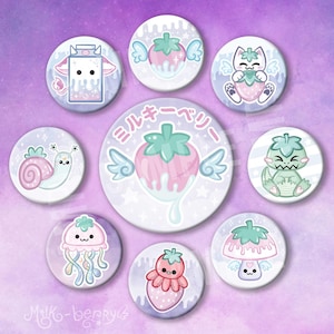 Badges Kawaii Melkbes / Aardbei / Kat / Melkpak / Dinosaurus / Kwallen / Octopus / Paddestoel / Slak