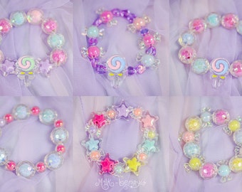 Pastel Candy Bracelet / Lolita Kawaii Yumekawaii Fairy Kei Jfashion / Stars Candy Lollipops