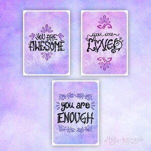Carte Postale Positive / You are Awesome / You are Loved / You are Enough / Citation inspirante Motivation Affirmation thérapeutique Art