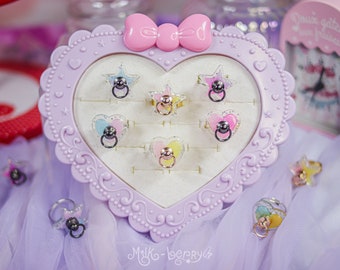 Bagues Pastel Goth Étoile & Coeur à Anneau / Kawaii Harajuku Yumekawaii Lolita Decora Fairy Kei Jfashion Punk