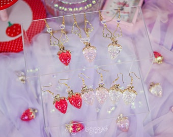 Colliers & Boucles d'oreilles Fraise Céleste Ailée / Kawaii Harajuku Yumekawaii Jfashion Decora Fairy Kei Sweet Lolita