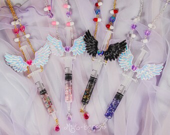 Sweet Injection Necklace / Kawaii Winged Syringe Shaker / Yamikawaii Harajuku Yumekawaii Jfashion Pastel Goth