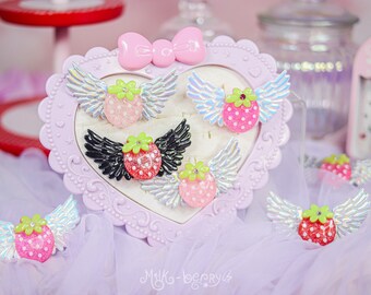 Bagues Fraise Céleste Ailes irisées / Kawaii Harajuku Yumekawaii Sweet Lolita Jfashion Decora Fairy Kei