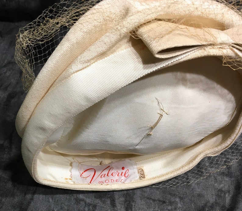 So very adorable! Vintage Valerie Modes hat with netting and bow detail off white