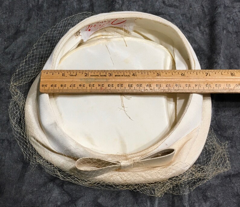 So very adorable! Vintage Valerie Modes hat with netting and bow detail off white