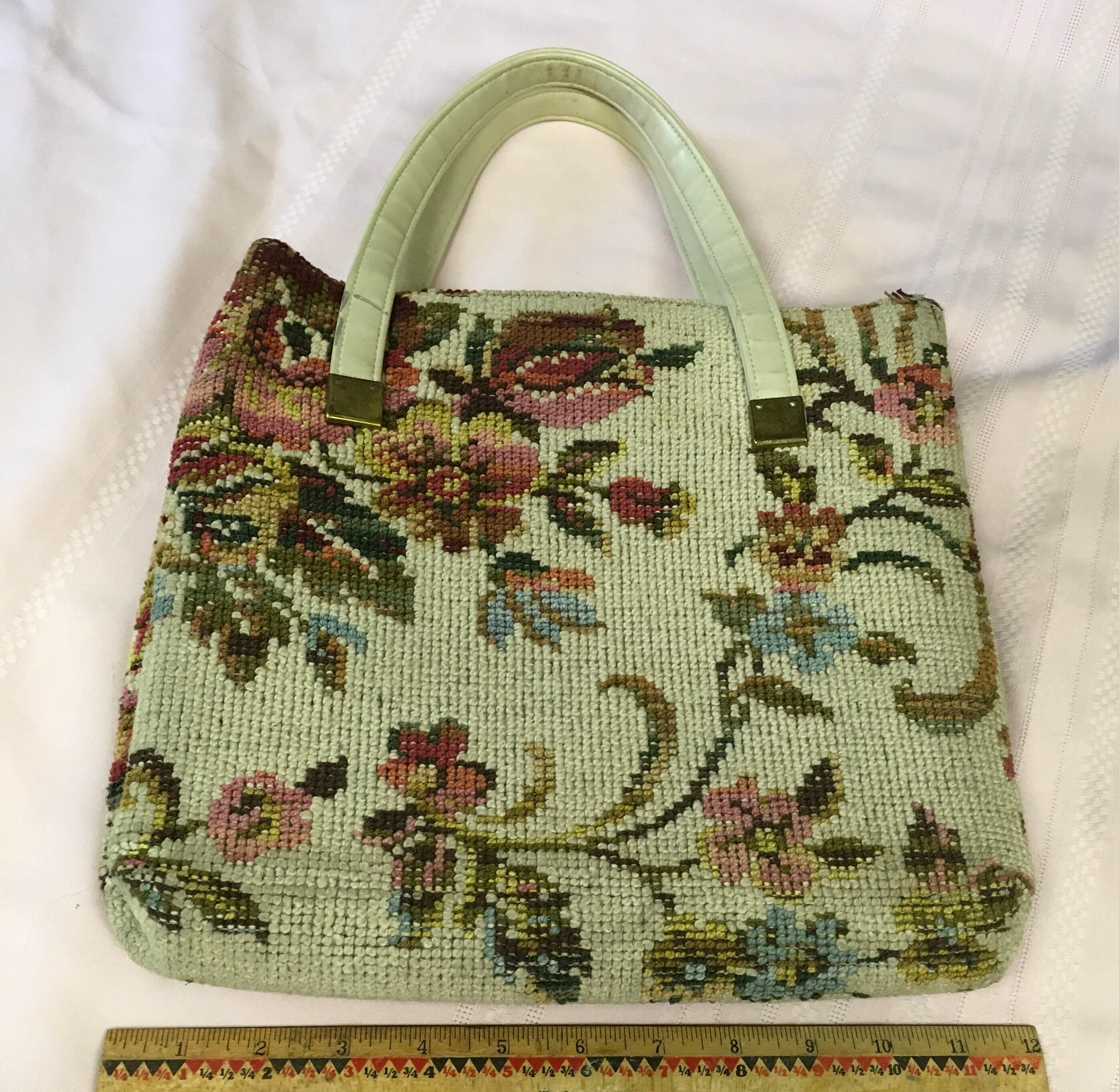 Vintage Needlepoint Design Handbag Purse Floral Etsy