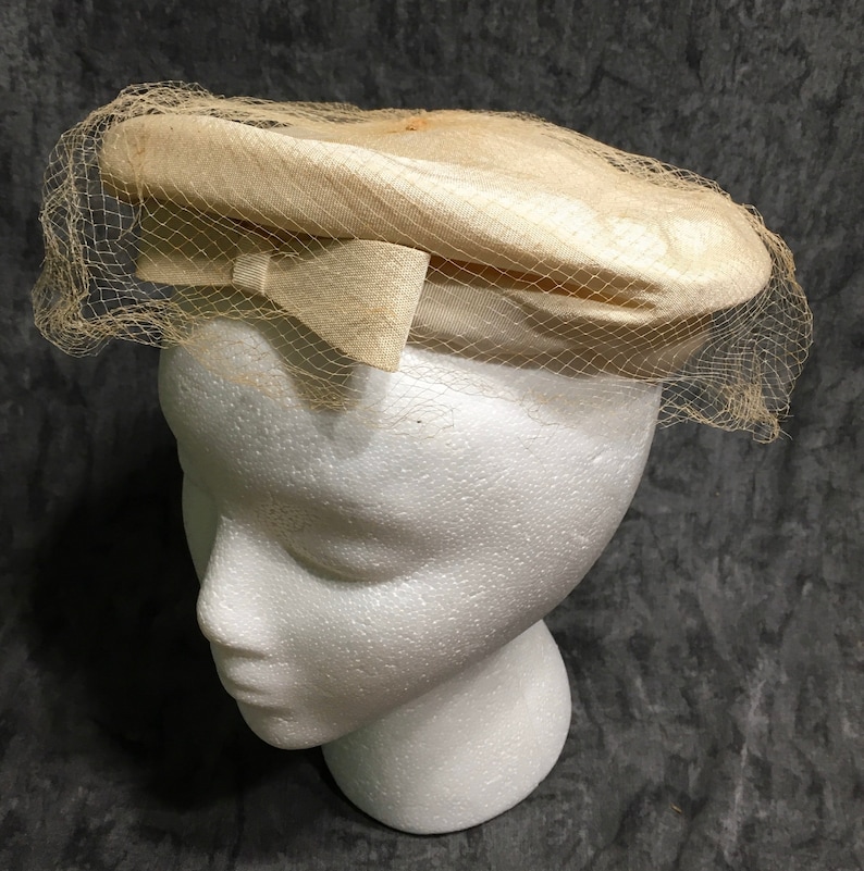 So very adorable! Vintage Valerie Modes hat with netting and bow detail off white