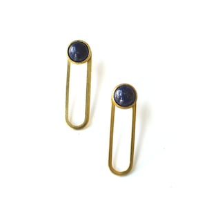 Modern Brass Jacket Earrings // Gemstone Post Earrings // Oval Oblong Minimalist earrings // Lapis Lazuli Aventurine Rose Quartz Howlite