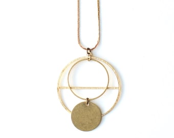 Brass Hoop Circle Sphere Pendant // Raw Brass Modern Jewelry // Contemporary Shape Jewelry // Long Brass Snake Chain Necklace