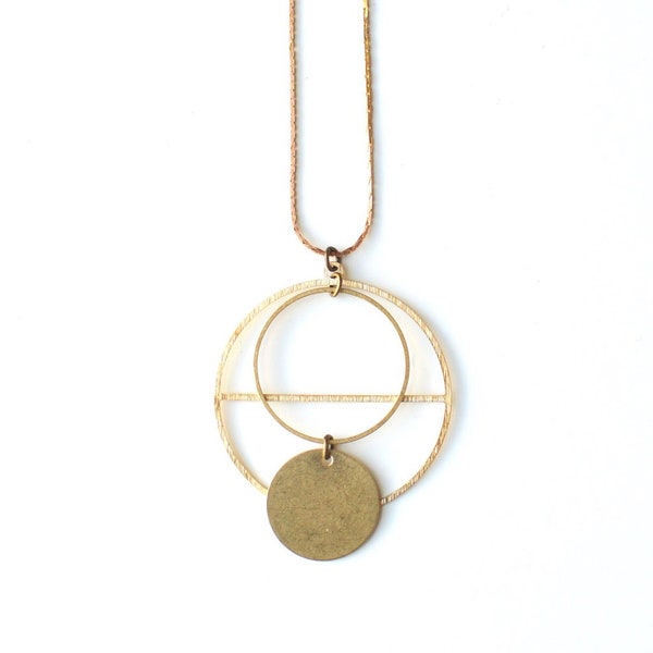 Brass Hoop Circle Sphere Pendant // Raw Brass Modern Jewelry // Contemporary Shape Jewelry // Long Brass Snake Chain Necklace